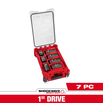 MILWAUKEE 49-66-7840 SHOCKWAVE™ Impact Duty 1” Drive 7PC MM & SAE Wheel Service Socket Set with PACKOUT™