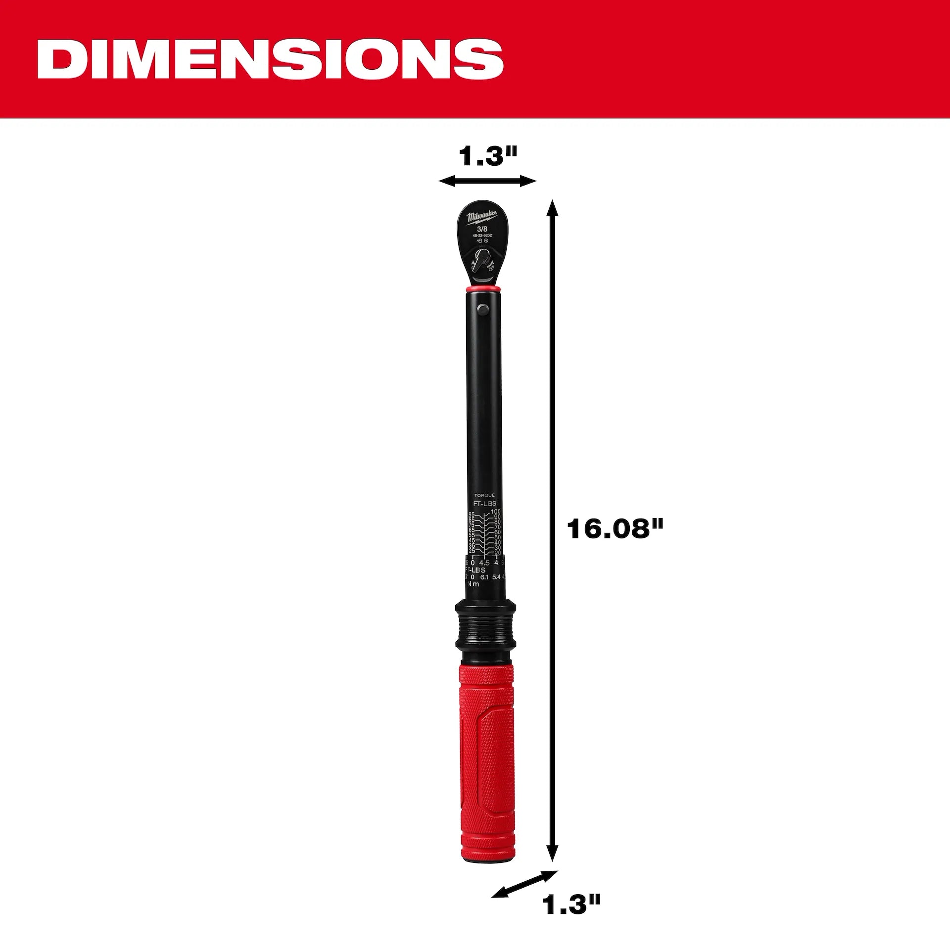 MILWAUKEE 48-22-9202 3/8” Drive Click Torque Wrench (20-100 ft·lbf)