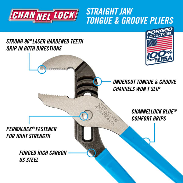 CHANNEL LOCK 430 10-inch Straight Jaw Tongue & Groove Pliers