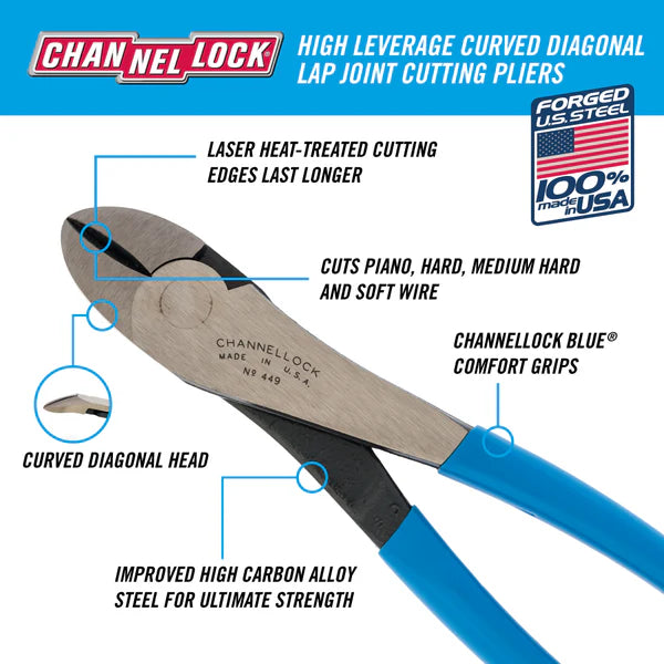 CHANNEL LOCK 449 9.5-inch High Leverage Curved Diagonal Cutting Pliers
