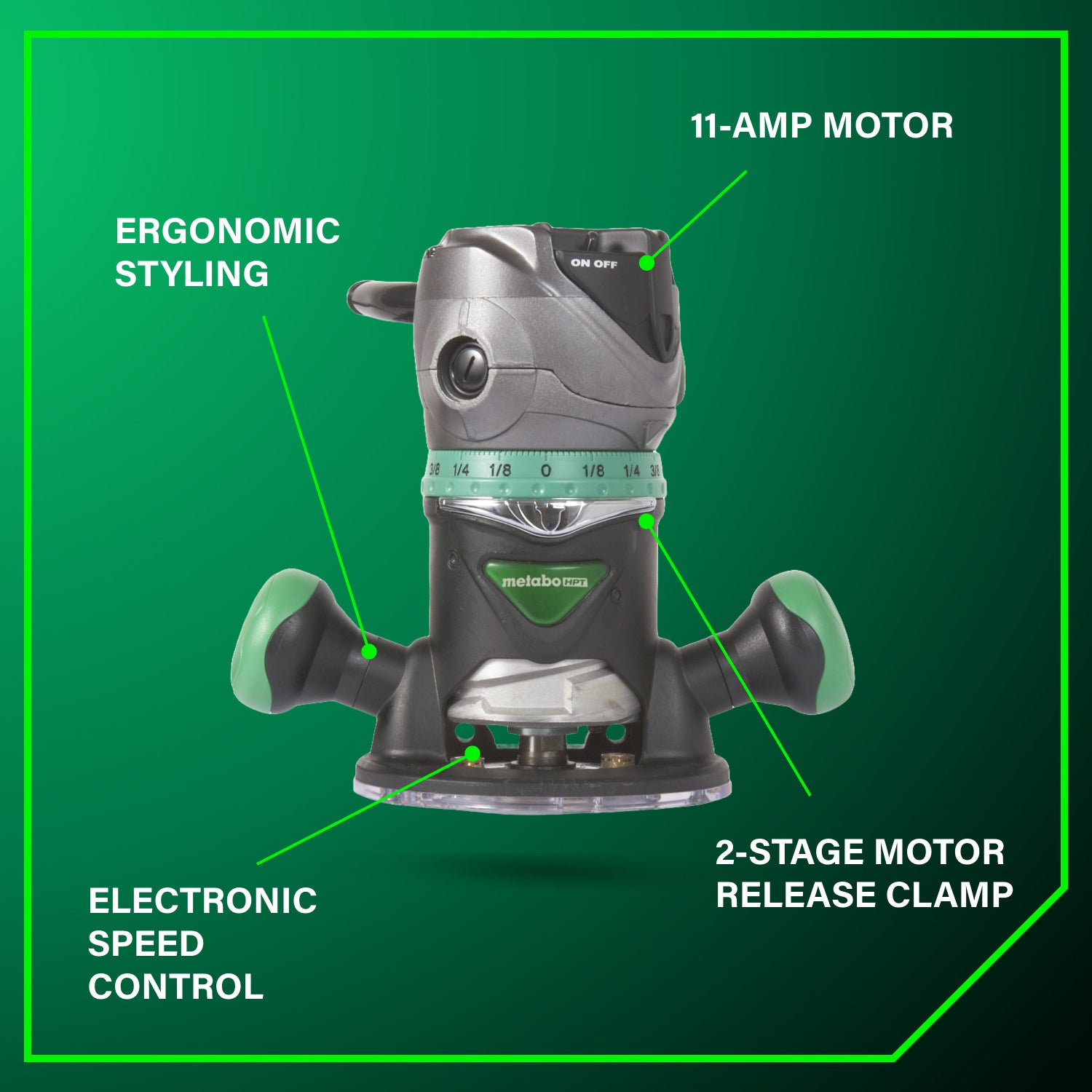 METABO M12VC 2-1/4 Peak HP Variable Speed Fixed Base Router