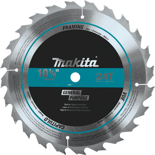 MAKITA  A-94910 10‑1/4" 24T Carbide‑Tipped Circular Saw Blade, Framing