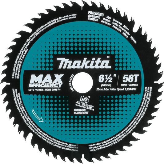 MAKITA B-57342 6‑1/2" 56T Carbide‑Tipped Max Efficiency Cordless Plunge Saw Blade