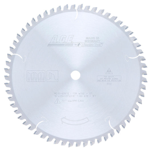 A.G.E. MD10-606TB 10" x 60T Thin Kerf Miter & Radial Arm Saw Blade – -5° Hook, 5/8" Bore