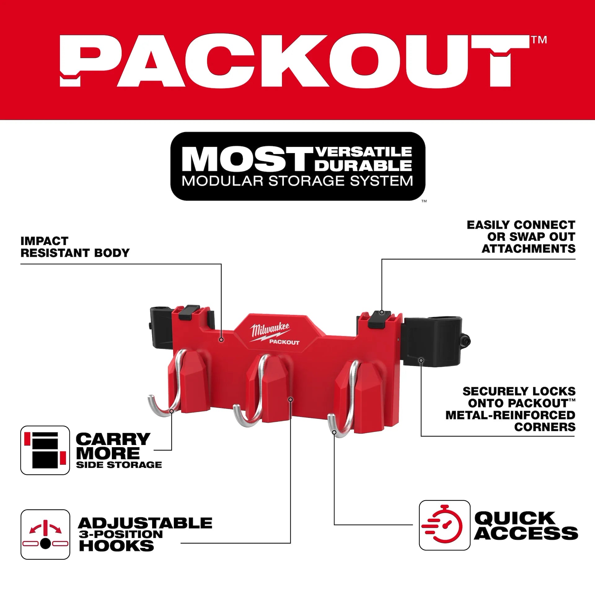 MILWAUKEE 48-22-8606 PACKOUT™ Tool Box 3-Hook Attachment