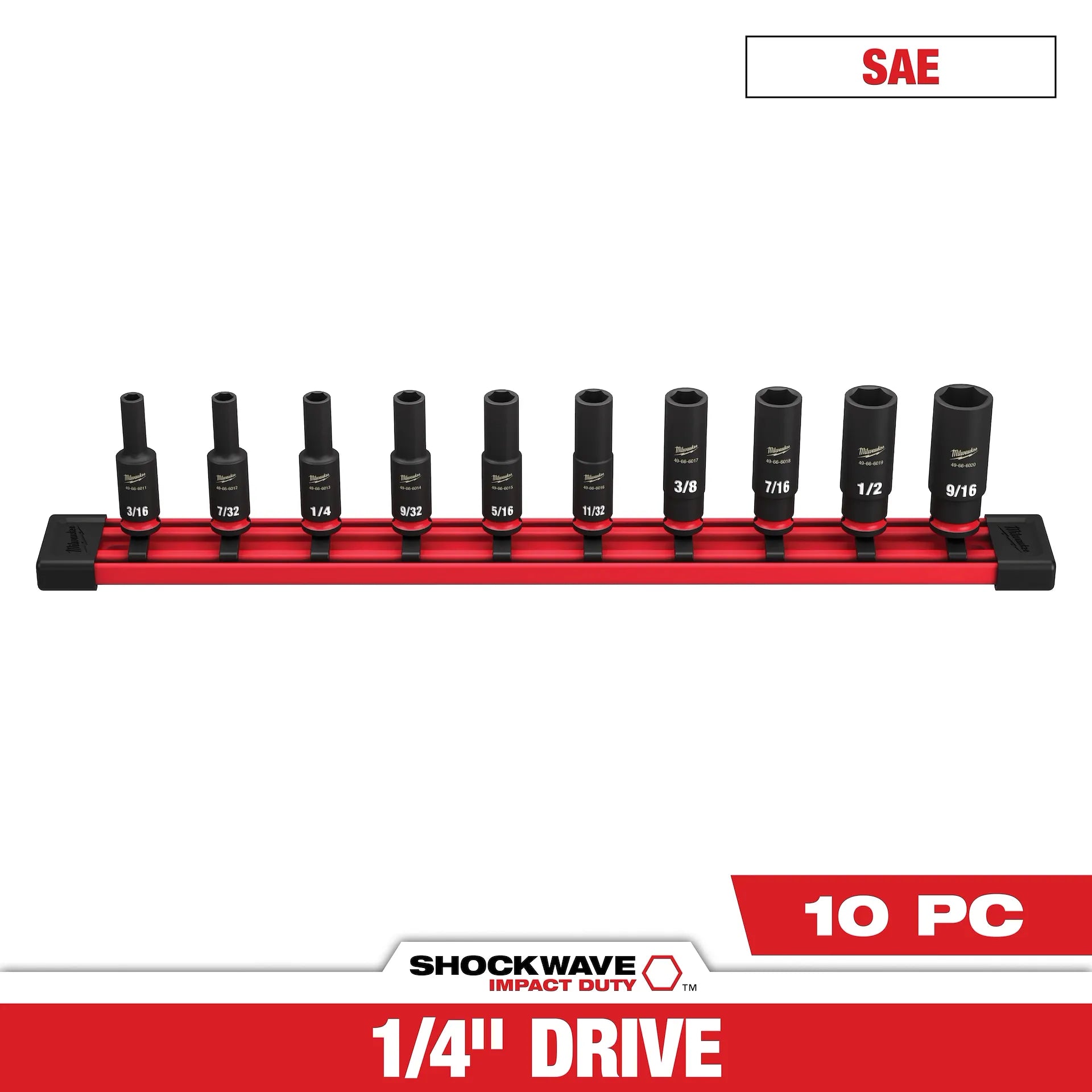 MILWAUKEE 49-66-7001 10PC SHOCKWAVE™ Impact Duty SAE Deep 6 Point Socket Set