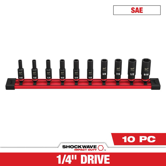 MILWAUKEE 49-66-7001 10PC SHOCKWAVE™ Impact Duty SAE Deep 6 Point Socket Set