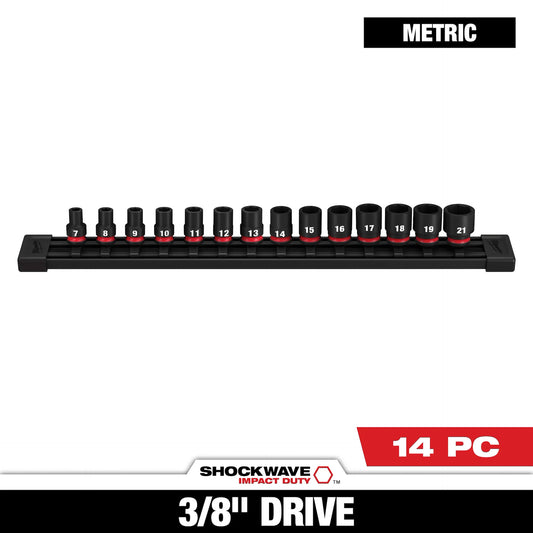 MILWAUKEE 49-66-7007 14PC SHOCKWAVE™ Impact Duty 3/8" Drive Metric Standard 6 Point Socket Set