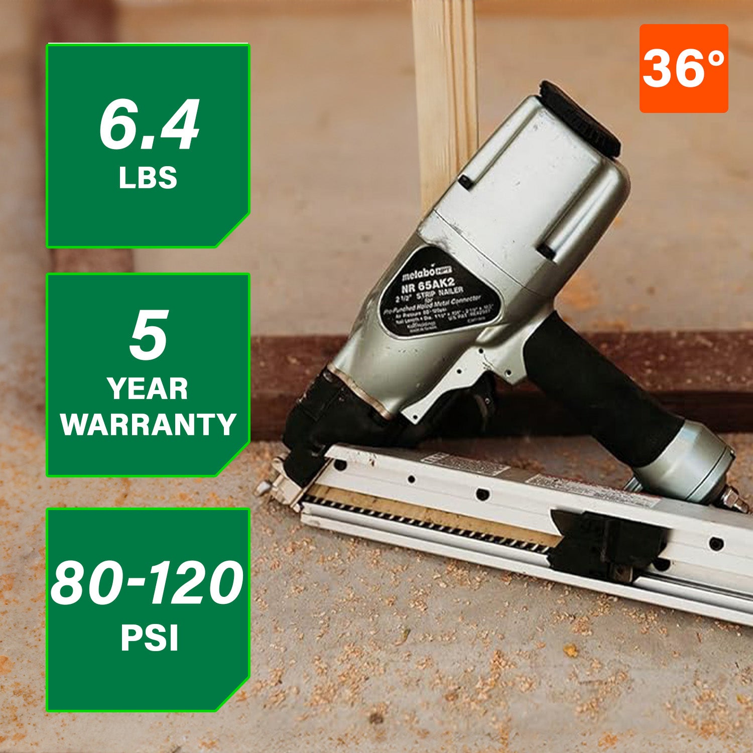 METABO NR65AK2M 36 Degree 2-1/2 Inch Strap-Tite® Metal Connector Nailer