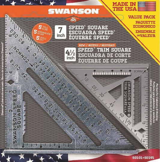 Swanson S0100-AS0145 PRO SQ/TRIM SQ Combo – 7" Speed Square + 4-1/2" Trim Speed Square