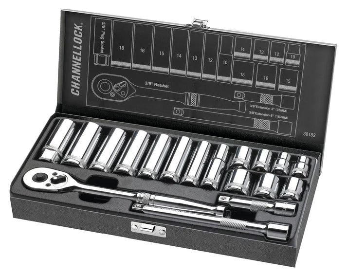 CHANNEL LOCK 38182 18PC 3/8 inch Drive Standard Socket Set