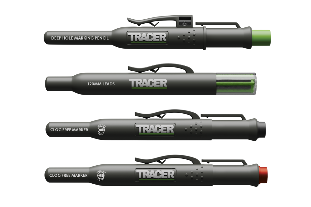 TRACER AMK4 Ultimate Marking Kit w/ Deep Hole Construction Pencil, Replacement Lead Set & 2 Clog-Free Construction Markers (Black and Red)